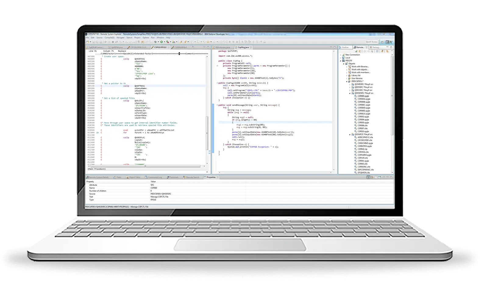 Laptop Showing RDi Environment with RPG API Express